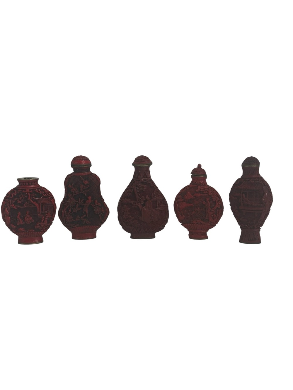 VTG Chinese Cinnabar Style Resin Snuff Bottle Set of 5 dark academia READ